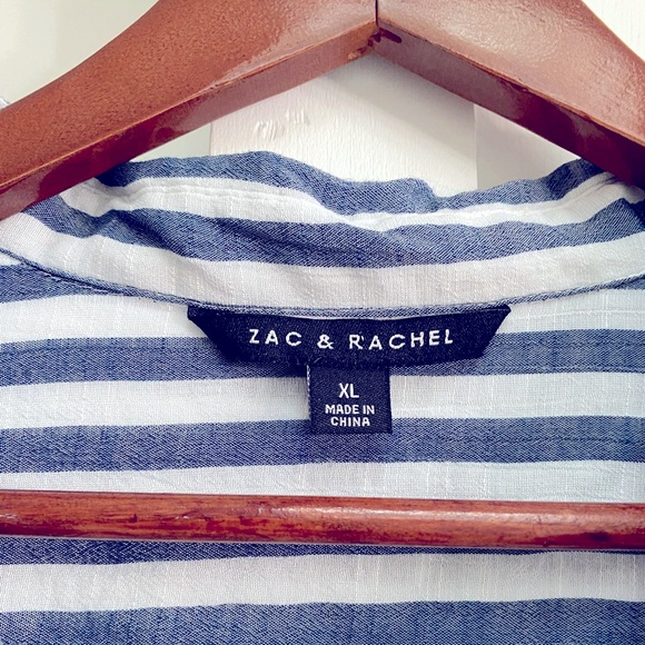 Zac & Rachel tie front linen blend striped button down shirt ๐ Size XL - Picture 2 of 4